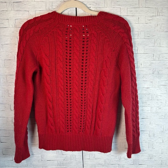 Boden Red cable knit red sweater cozy fisherman‘s academia winter wool nylon - Picture 2 of 9